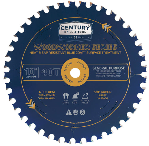 Century Drill And Tool 10″ X 40t Woodworker Series Circular Saw Blade – General Purpose