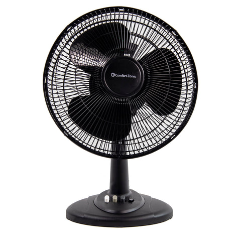 Comfort Zone 12 3-Speed Oscillating Table Fan With Adjustable Tilt In Black