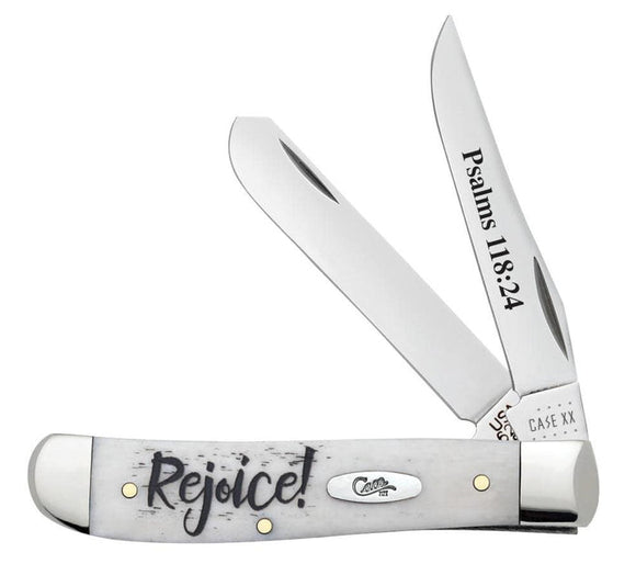 Case Religious Sayings Rejoice Embellished Smooth Natural Bone Mini Trapper