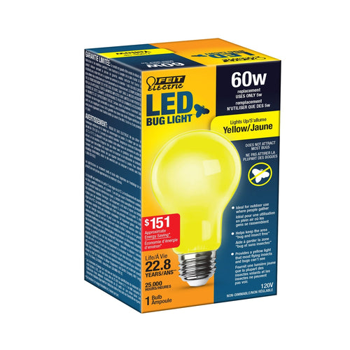 Feit Electric 5W (60W Equivalent) A19 E26 Base Yellow LED Bug Light (5W (60W Equivalent))