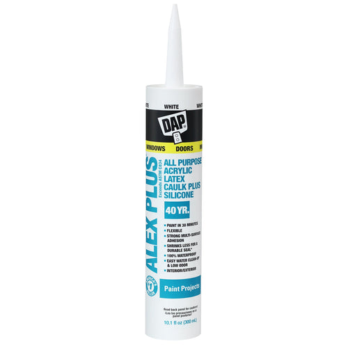 DAP Alex Plus® All Purpose Acrylic Latex Caulk Plus Silicone 10.1 oz White (10.1 oz, White)