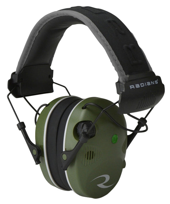 Radians R3400EQCS R-3400 Quad Mic Electronic Muff 24 dB Over the Head OD Green Ear Cups w/Black Band