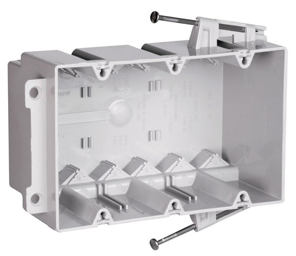 Pass & Seymour Triple Gang Switch and Outlet Box with Captive Mounting Nails on Each End, Gray (3 Gang, Gray)