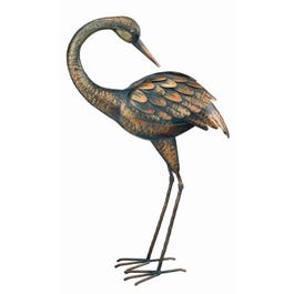 Preening Crane Statue, Copper Patina, 21.5-In.