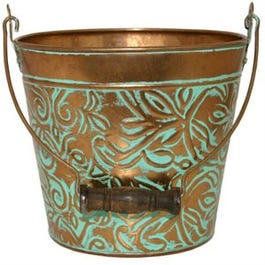 Planter With Handle, Vintage Copper Floral Metal, 8-In.