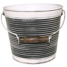 Planter With Handle, Charcoal Ribbed Metal, 10-In.