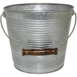 Planter With Handle, Galvanized Ribbed Metal, 10-In.