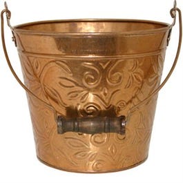 Planter With Handle, Copper Floral Metal, 12-In.