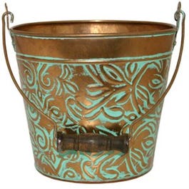 Planter With Handle, Vintage Copper Floral Metal, 12-In.