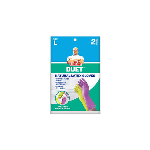 Mr. Clean 243094 Duet Reusable Latex Gloves, 2 Pairs/2 Colors, Large