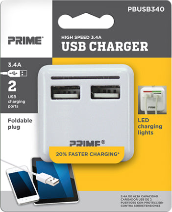 USB CHARGER 3.4 A 2 PORT WHITE