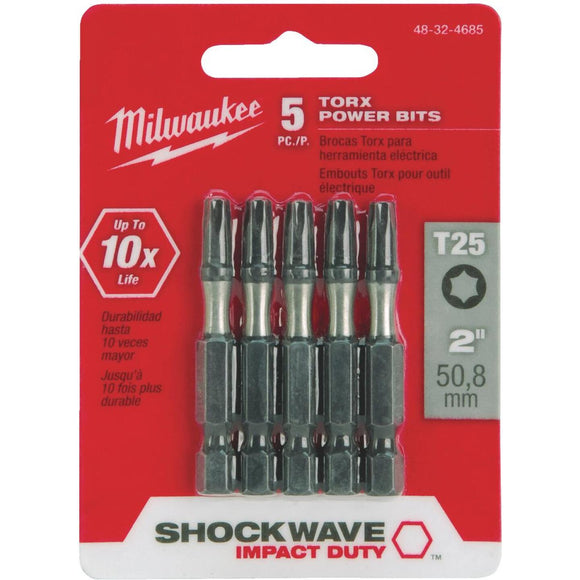 Milwaukee Shockwave T25 TORX 2 In. Power Impact Screwdriver Bit (5-Pack)