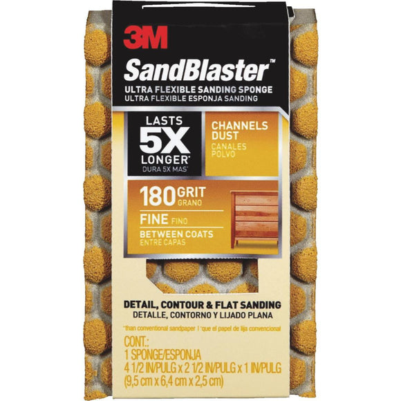 3M SandBlaster Ultra Flexible 2-1/2 In. x 4-1/2 In. x 1 In. 180 Grit Fine Sanding Sponge