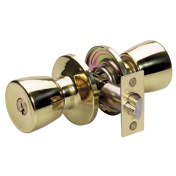 Master Lock Residential Grade 3 Door Hardware Tulip Style Knob Entry Door Lock; Polished Brass 2.12 in. (2.12