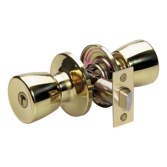 Master Lock Residential Grade 3 Door Hardware Tulip Style Bed and Bath Door Knob; Polished Brass (2.12