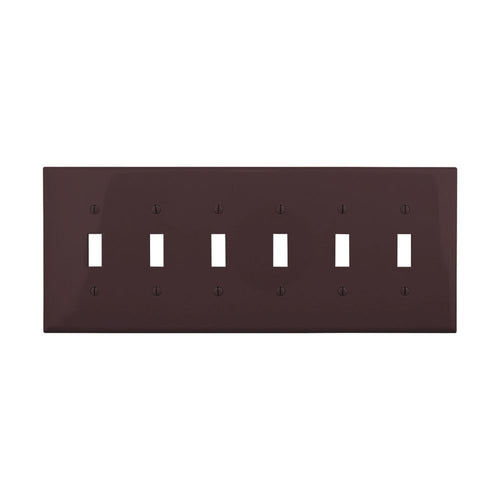 Eaton Toggle Wallplate, Brown 6 Gang