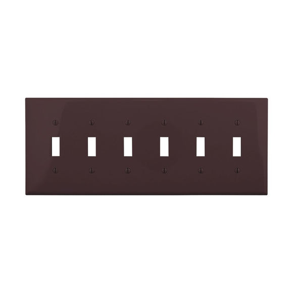 Eaton Toggle Wallplate, Brown 6 Gang