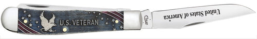 Case U.S. Veteran Gift Set Embellished Smooth Natural Bone with Blue and Red Color Wash Trapper (In Velvet Box)