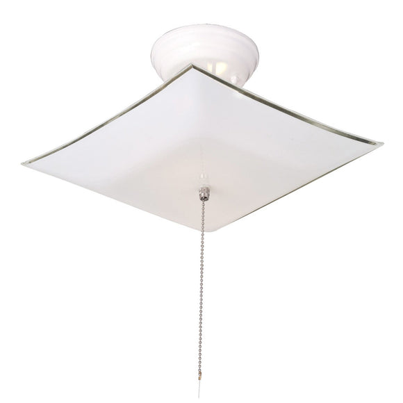 Design House Square Ceiling Mount Fixture with Pull Chain in White, 2-Light 13 1/2